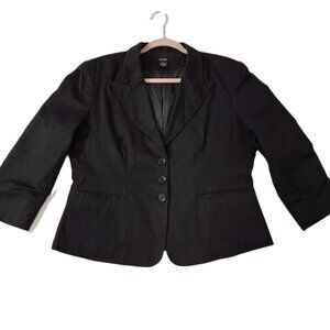 Womens Cropped ¾ Sleeve 3-Button Tailored Blazer Jacket Sz 14 Black Stretch